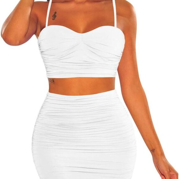 Women's Two-Piece Spaghetti Strap Bodycon Dress Set for Party and Vacation - Picture 1 of 6